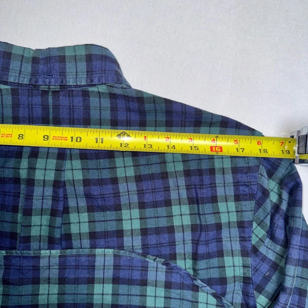 Ralph Lauren Mens Plaid Button Down Dress Shirt Green Blue Long Sleeve Pony Med